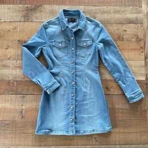 MINKPINK Denim Snap Button Shirt Dress